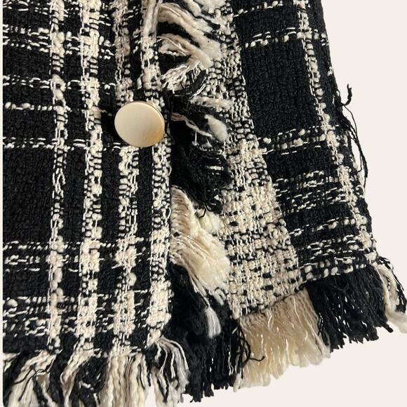 Goodnight Macaroon Black Cream Tweed Fringe Plaid Button Front Mini Skirt Small - Picture 4 of 9